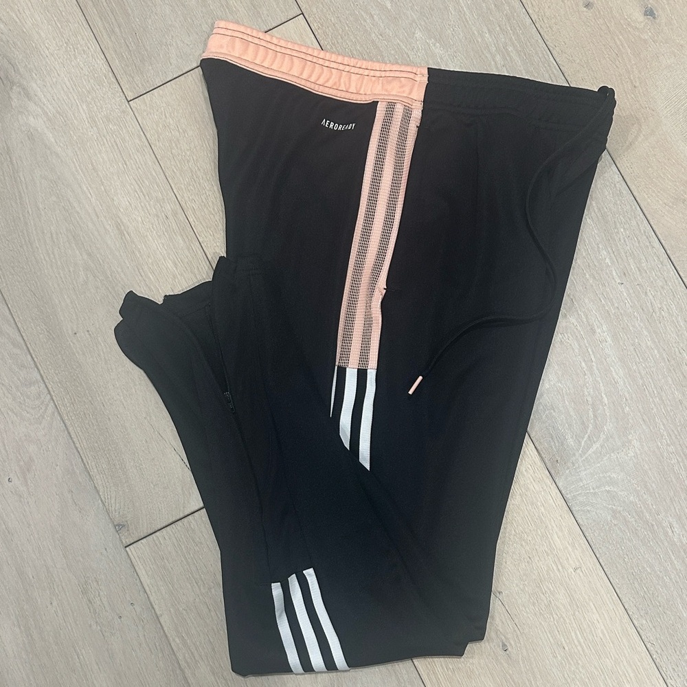 Adidas Women's Black Joggers with Pink and White Stripes - Picture 5 of 6
